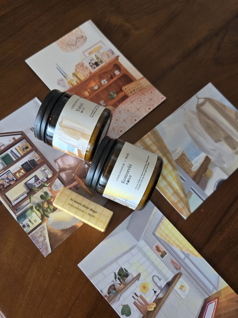 Ourslowhouse x Hush candles and illustrated postcard set