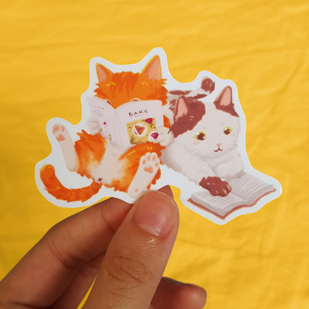 Carrot & Fishcake Reading Vinyl Sticker