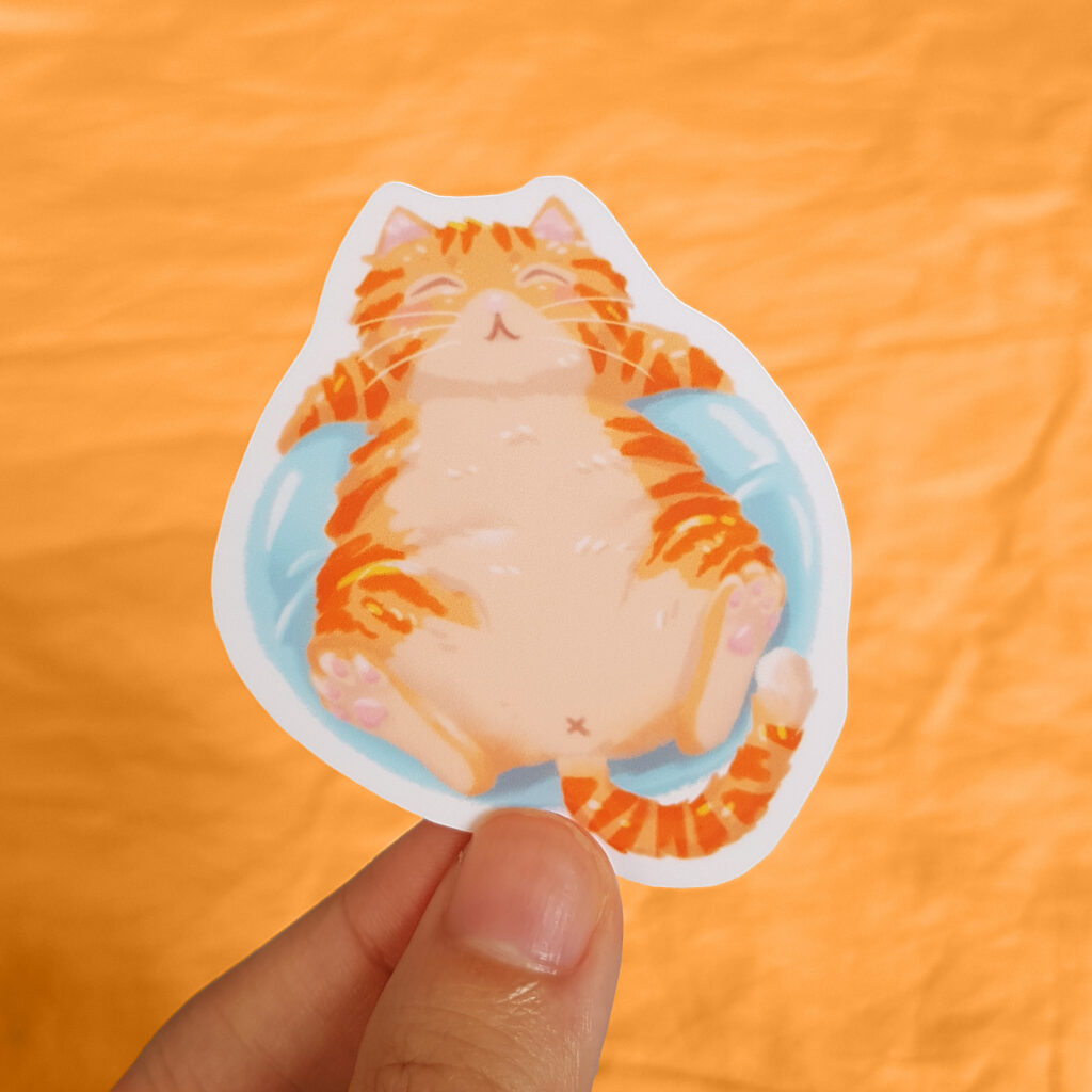 Chonky Cat Summer Vinyl Sticker Orenji