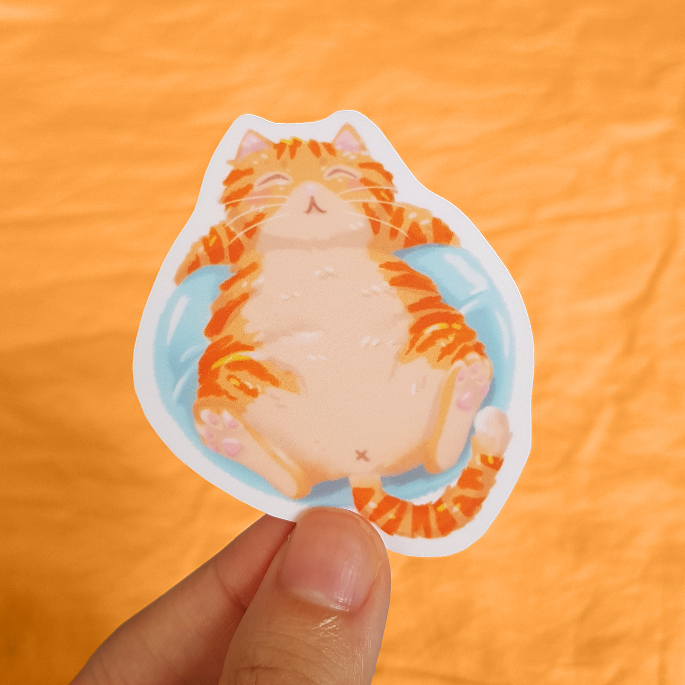 Chonky Cat Summer Vinyl Sticker Orenji - Image 1
