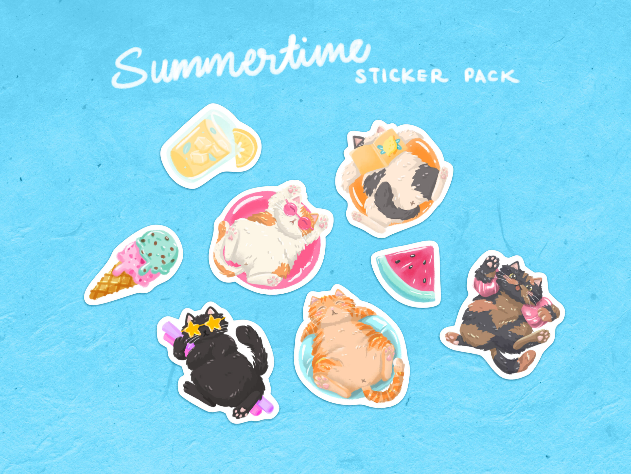 Chonky Cats Summer Sticker Sheet - Image 1