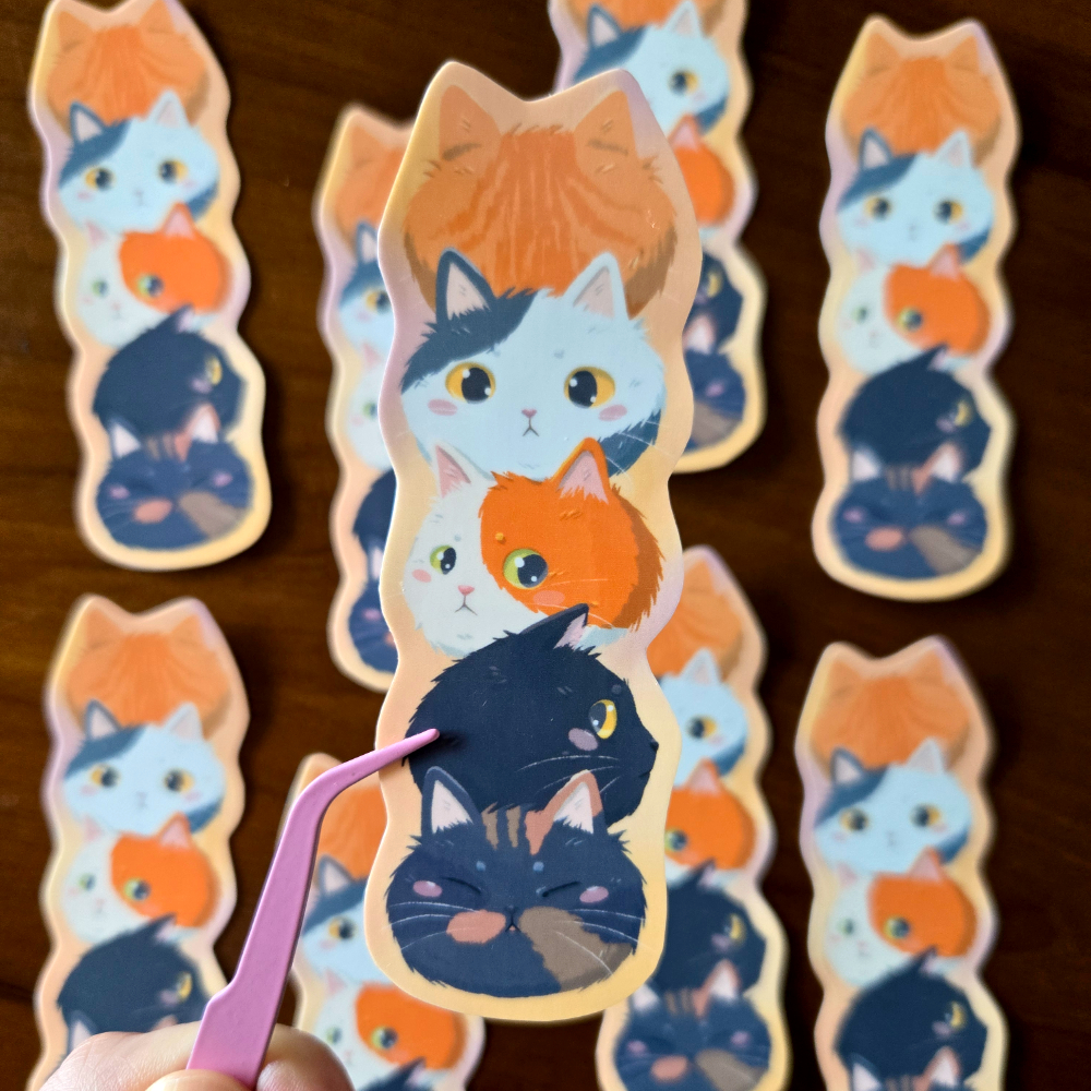 Chonky Cat Head Stack Vinyl Sticker L