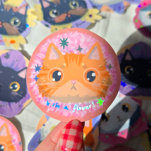 I'm a Flower! Chonky Cat Vinyl Sticker Orenji