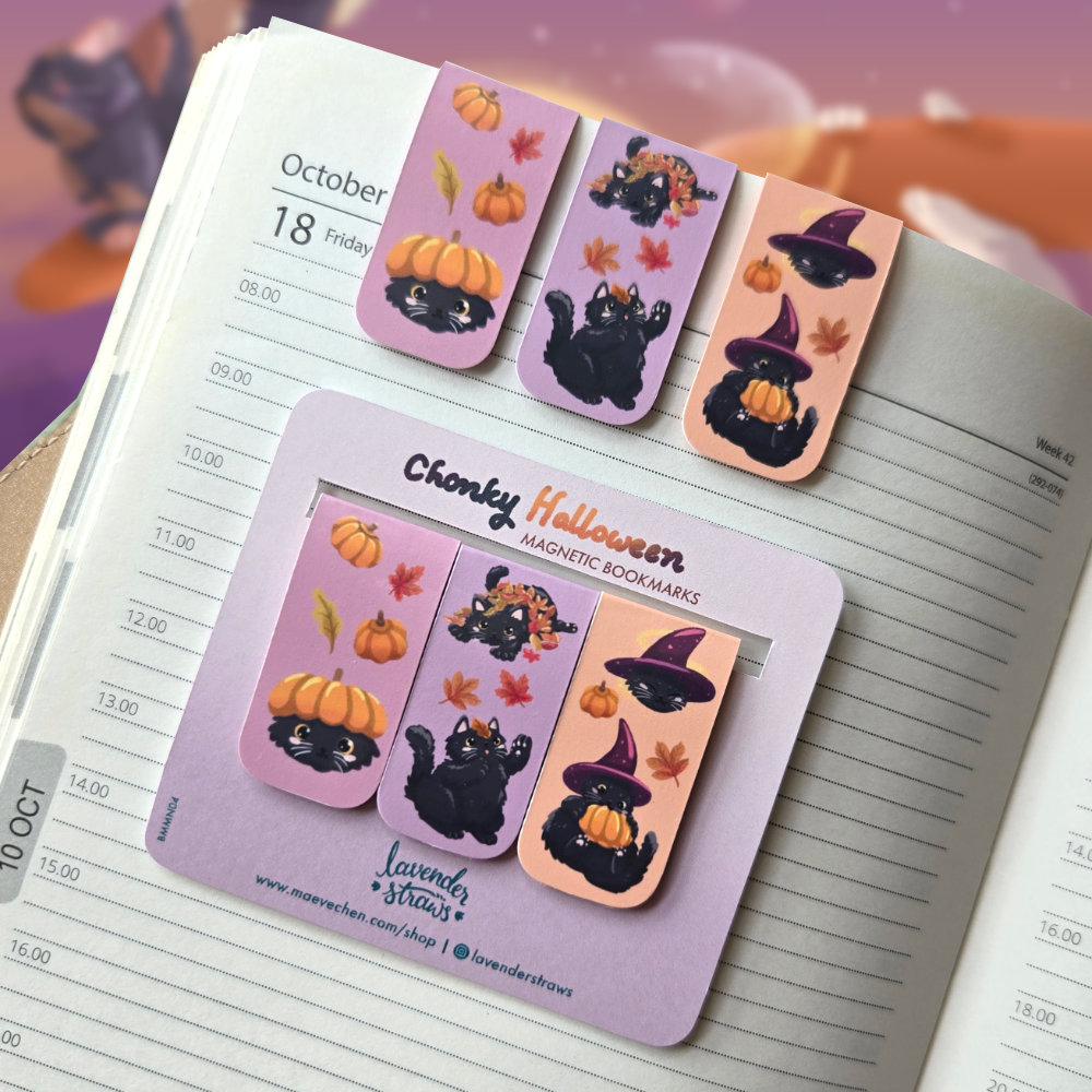 Chonky Cat Halloween Magnetic Bookmarks